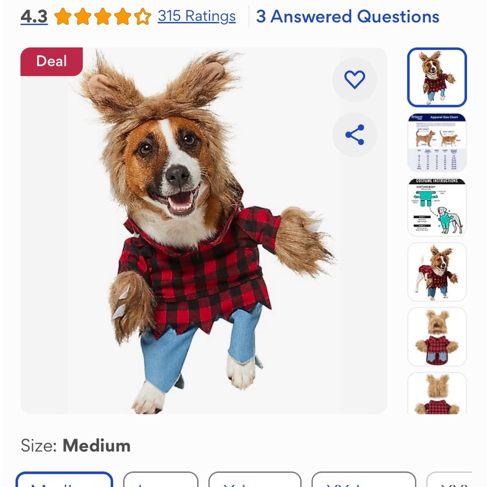 Frisco Front Walking Werewolf Dog & Cat Costume, Medium